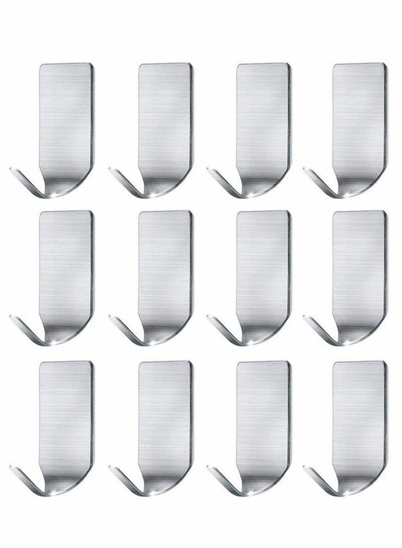 Stainless Steel Sticky Hook Strong Hook, Key Small Mini For Kitchen Door Back Bathroom Garage - 12 Pcs - Image 1