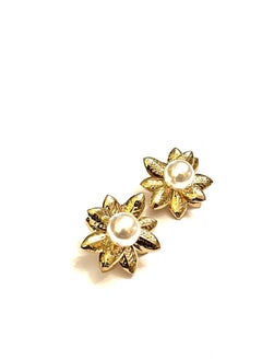 Trio Earrings Gold Pearl lotus earrings  - Image 2