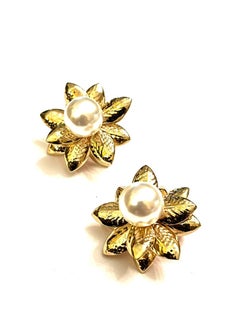 Trio Earrings Gold Pearl lotus earrings  - Image 1