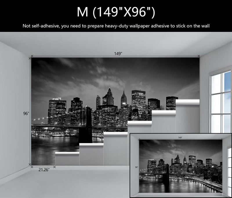 WFBHUA-Brooklyn Bridge Wall Mural Black New York City Landscape Photo Wallpaper for Living Room Bedroom(Not Peel and Stick) - Image 4