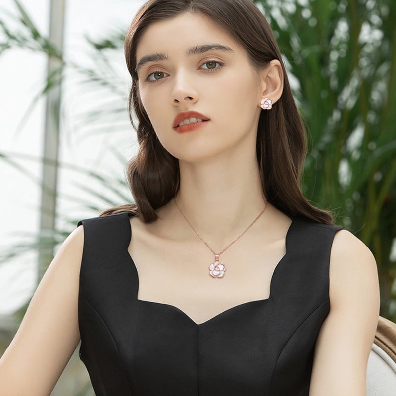 EleQueen Rose Flower Necklace Earrings Bracelet Set 14K White Rose Gold Plated Hypoallergenic Jewelry Sets Gift - Image 3