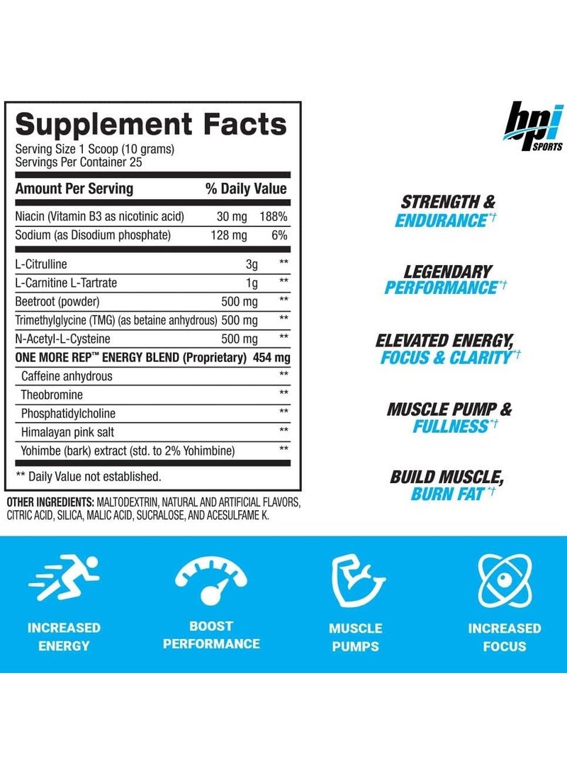 BPI SPORTS One More Rep Pre Workout Fruit Punch Flavor 250g - Image 4