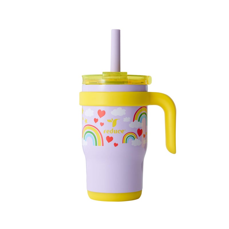 REDUCE 14 Oz Coldee Kids Tumbler with Lid and Straw Coldee Insulated Travel Mug SpillProof Sweatproof Stainless Steel BPAFree Includes Handle Reusable Silicone Straw Rainbow Sky