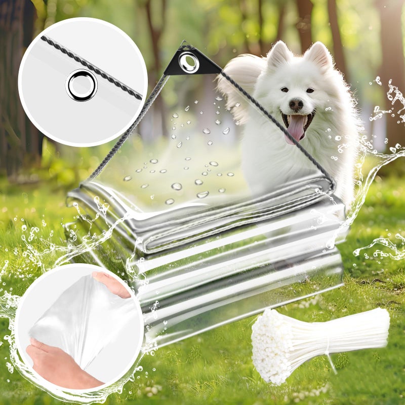 TEENKON 3 X 6 Ft Clear Waterproof Tarp Pvc 11.8 Mil Tarpaulin With Grommets And Cable Tie Duty Heavy Tear Resistant Cover For Camping Plants Greenhouse Cars Patio And Pavilion - Image 4