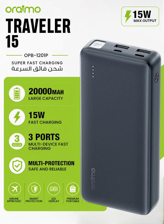 أورايمو باور بانك ترافيلر 15 مع 2 منفذ USB-C و 2-USB 15W - Image 1