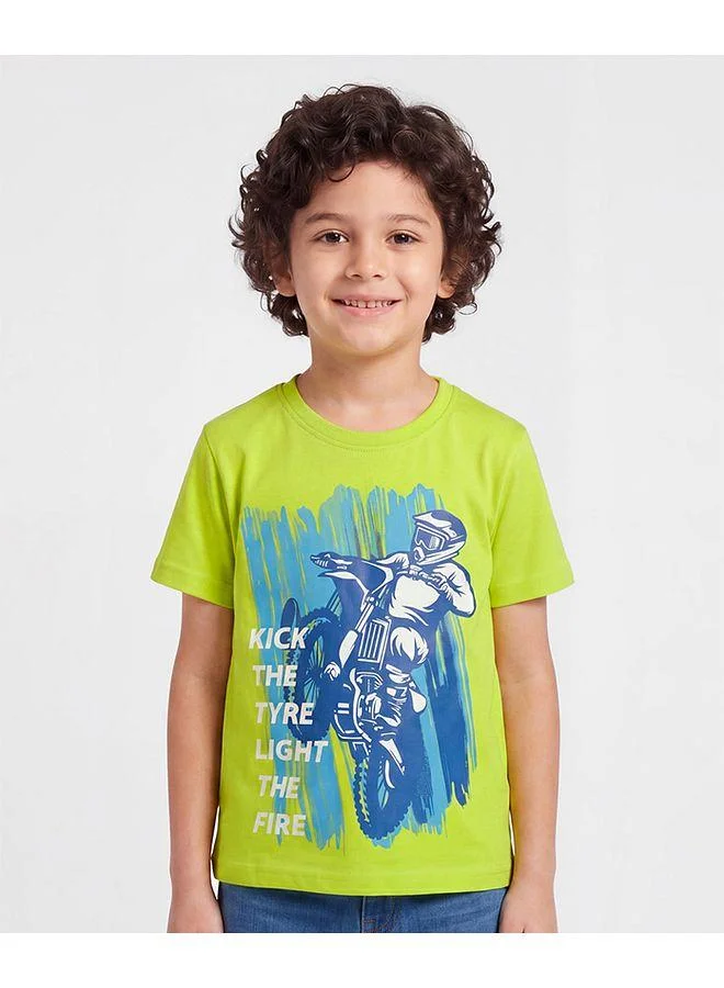 Pine Kids Pine Kids 100% Cotton Knit Bike Printed T-Shirt - Lime Green