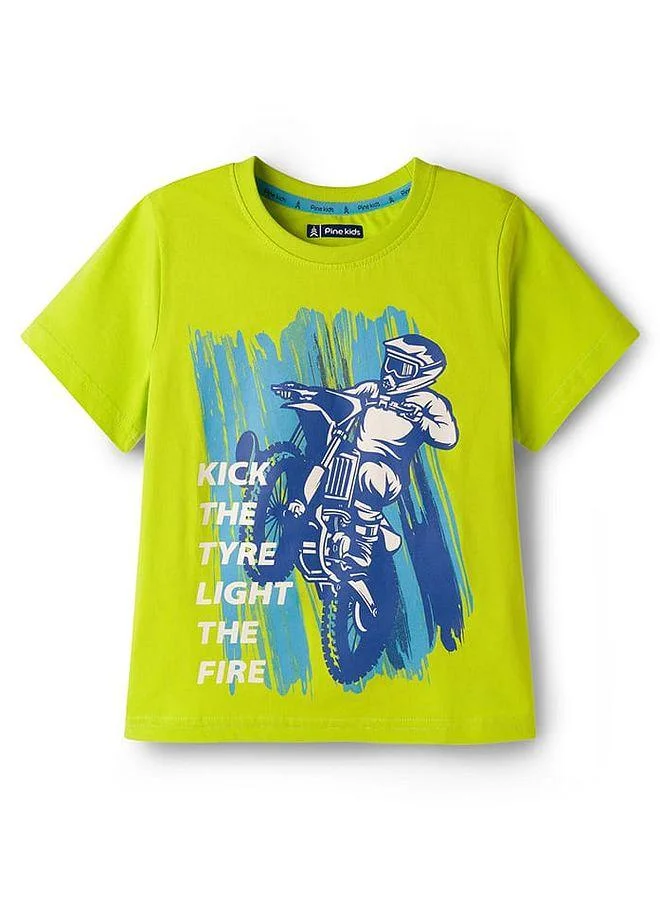 Pine Kids Pine Kids 100% Cotton Knit Bike Printed T-Shirt - Lime Green