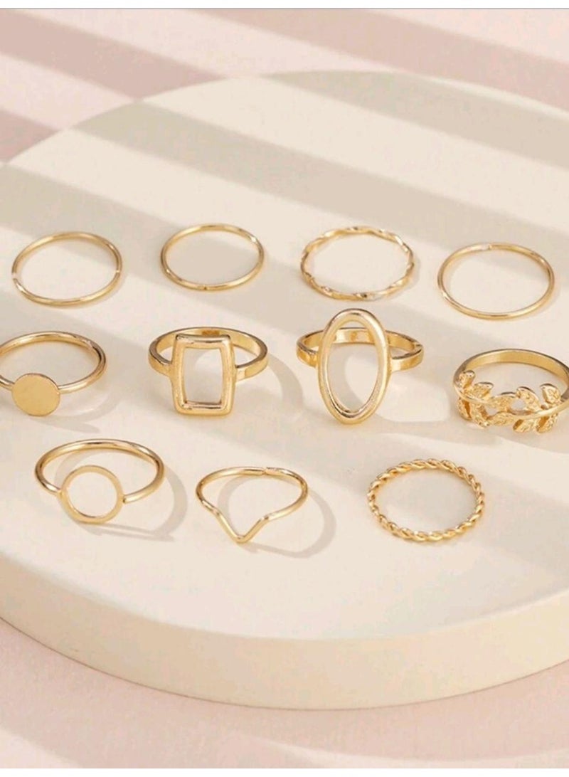 شي إن 11pcs/Set Geometric Leaf Design Joint Rings Set For Women, Creative Fashion - Image 2