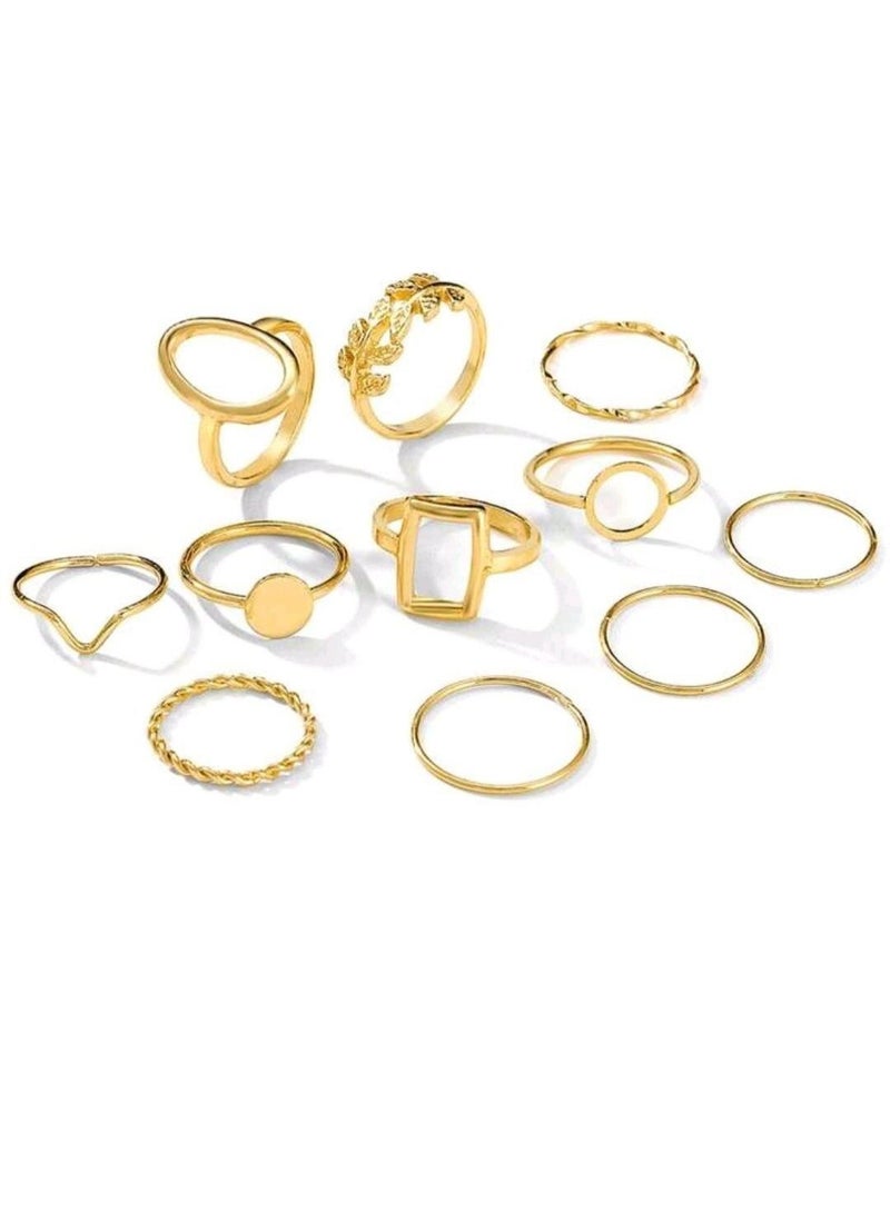 شي إن 11pcs/Set Geometric Leaf Design Joint Rings Set For Women, Creative Fashion - Image 4