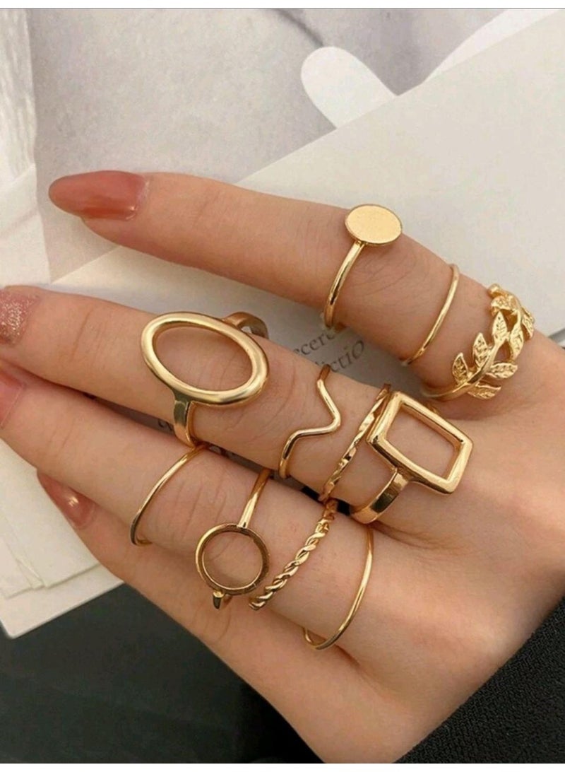 شي إن 11pcs/Set Geometric Leaf Design Joint Rings Set For Women, Creative Fashion - Image 1