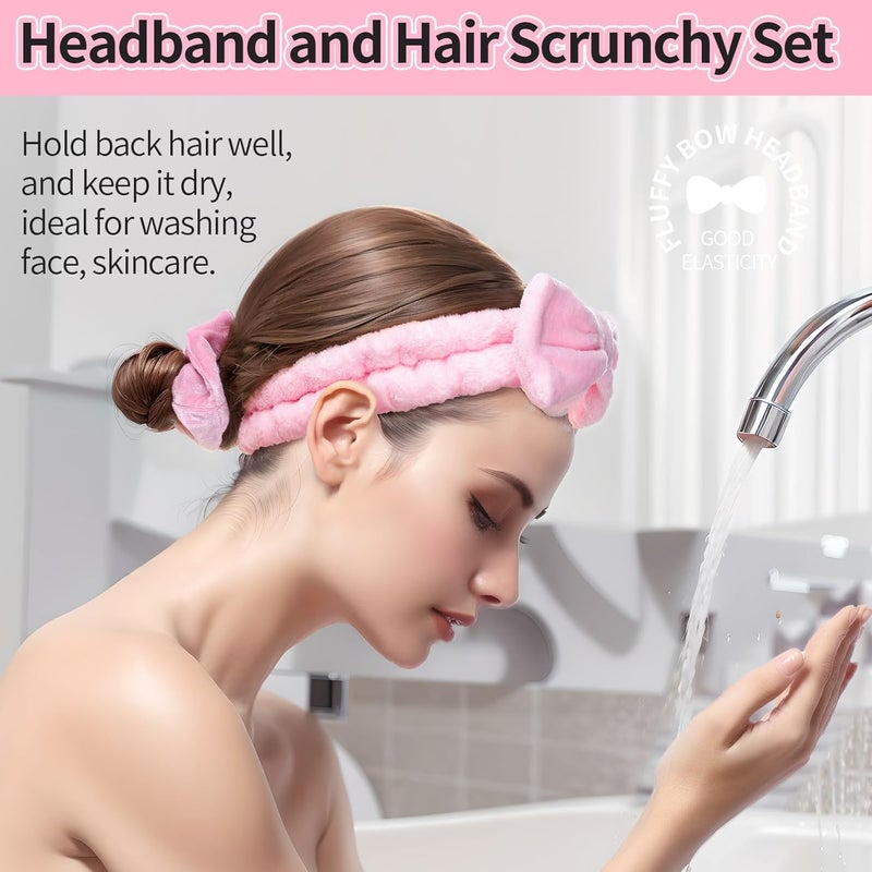 LEOBRO Spa Headband for Skin Care and Makeup, Women Teen Girls Hair Band Headbands for Washing Face, With Hair Scrunchies, Christmas Gifts for Teens (Pink & Creamy White & Black) - Image 2