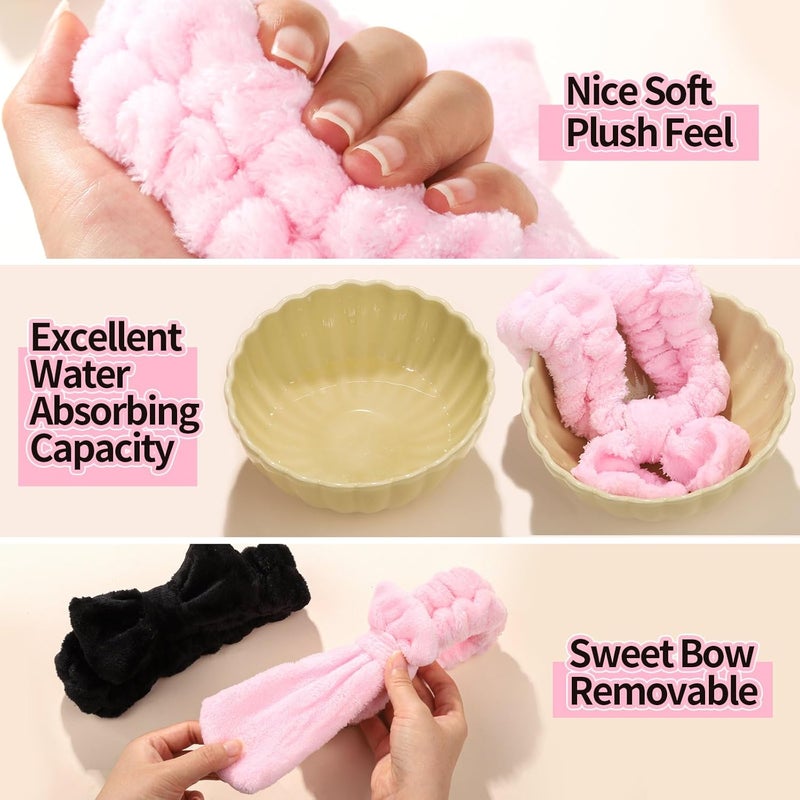 LEOBRO Spa Headband for Skin Care and Makeup, Women Teen Girls Hair Band Headbands for Washing Face, With Hair Scrunchies, Christmas Gifts for Teens (Pink & Creamy White & Black) - Image 5