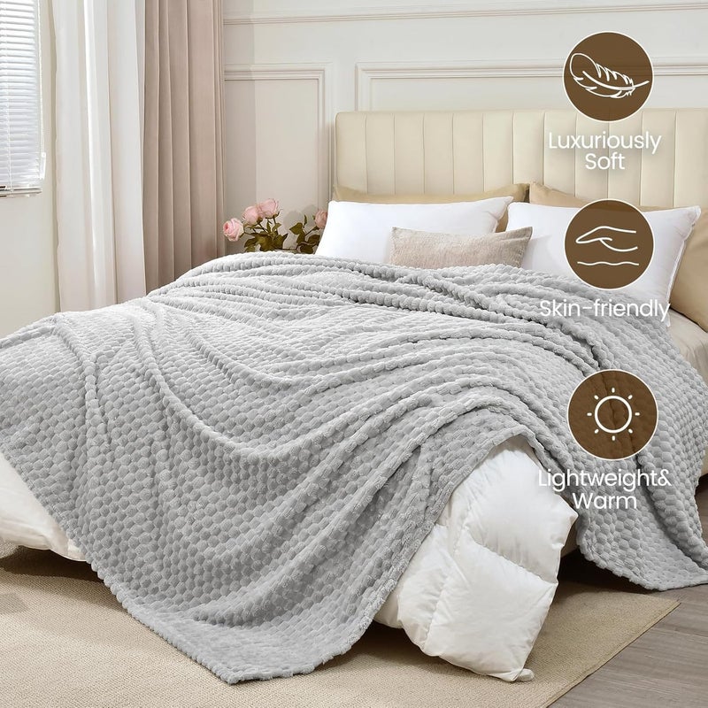 David's Home Twin size (165cm x 230cm) Ultra Soft Fleece Blanket Size, Lightweight 3D Jacquard Flannel Blanket, Fluffy & Plush Suitable for Bed Room Decor, Light Grey - Image 5