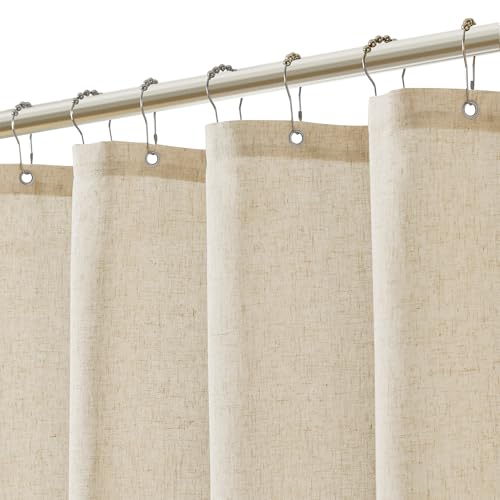 Jowels Natural Linen Shower Curtain with 12 Metal Hooks Modern Boho Neutral Thick Cloth Waterproof Bath Decor Beige Shower Curtain for Bathroom Hotel Bathtub Cream 72 Inch - Image 1