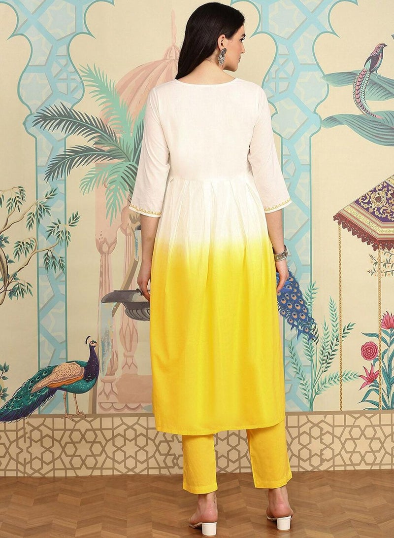 ISHIN Women's Multicoloured 100% Cotton Embellished Tunic Full Length Palazzo Straight Fit Kurta Set  - Image 5