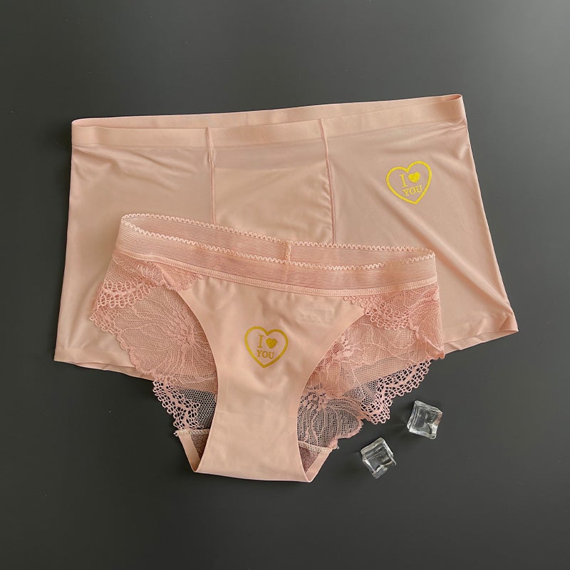 Couple'S Underwear Light Luxury Ice Silk Seamless White One Male And One Female Couple'S Lace Pure Desire Simple Love You - Image 1