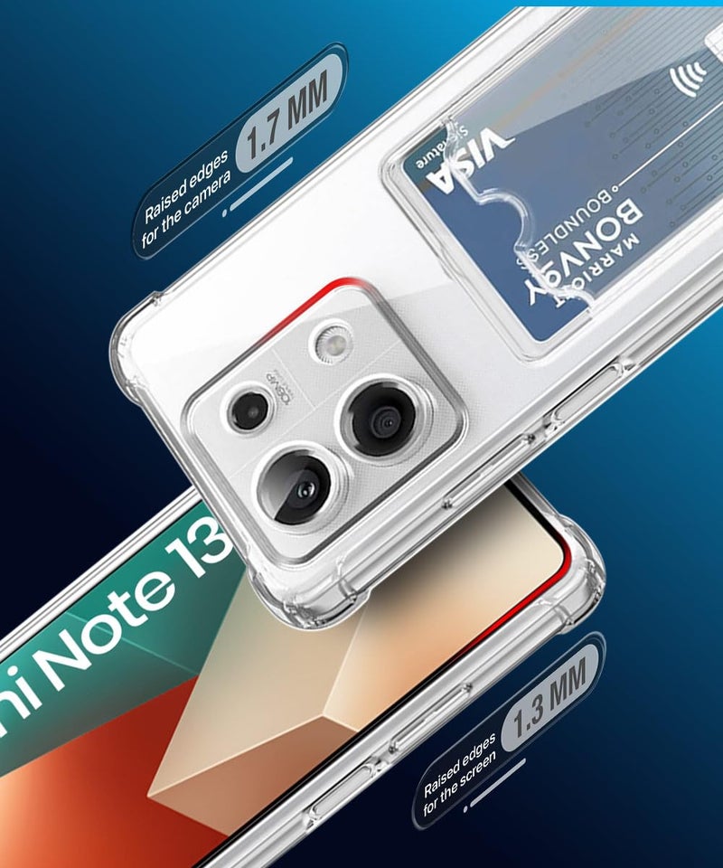 WOW IMAGINE Transparent Back Cover Case for Xiaomi Mi Redmi Note 13 5G | Flexible Built-in Slim Card Pockets Wallet | 360° Camera Protection TPU | Soft Silicone Mobile Cover - Transparent - Image 5