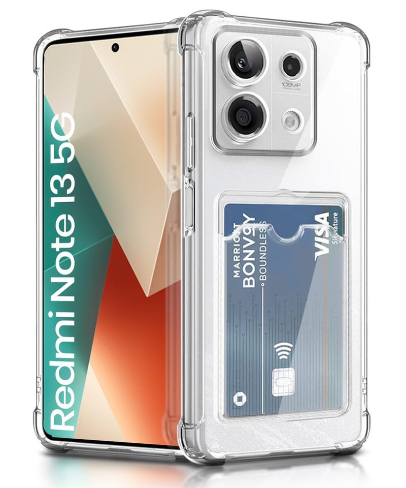 WOW IMAGINE Transparent Back Cover Case for Xiaomi Mi Redmi Note 13 5G | Flexible Built-in Slim Card Pockets Wallet | 360° Camera Protection TPU | Soft Silicone Mobile Cover - Transparent - Image 1