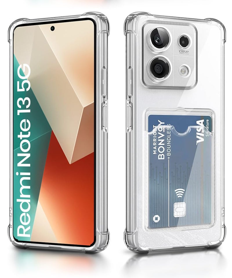 WOW IMAGINE Transparent Back Cover Case for Xiaomi Mi Redmi Note 13 5G | Flexible Built-in Slim Card Pockets Wallet | 360° Camera Protection TPU | Soft Silicone Mobile Cover - Transparent - Image 2