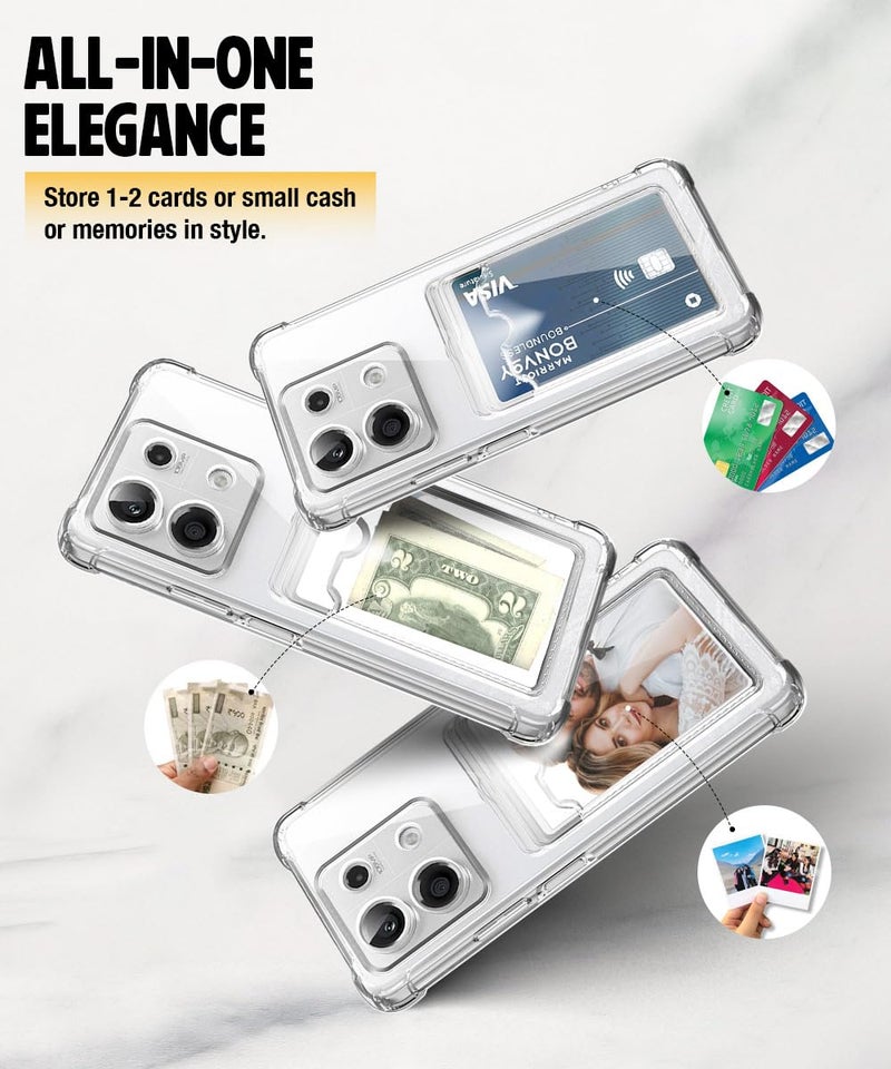 WOW IMAGINE Transparent Back Cover Case for Xiaomi Mi Redmi Note 13 5G | Flexible Built-in Slim Card Pockets Wallet | 360° Camera Protection TPU | Soft Silicone Mobile Cover - Transparent - Image 4