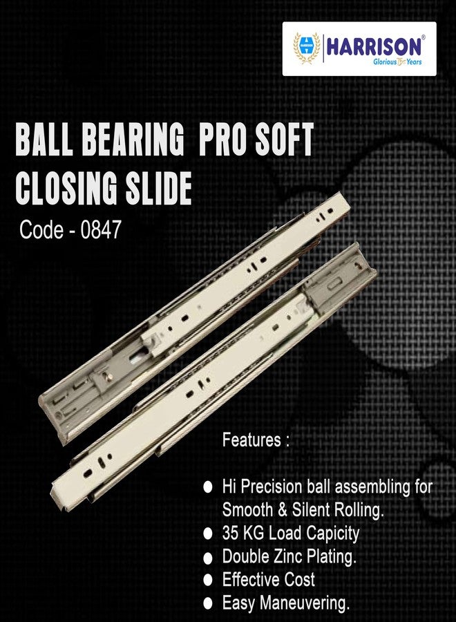 Harrison Telescopic Ball Bearing Soft Closing Slide 0847 | Drawer Channel Steel | 14 inch Soundless Modular Kitchen Drawer Slides | Rust Free | Load Bearing Capacity 35 kg | Furniture Hardware - Image 3