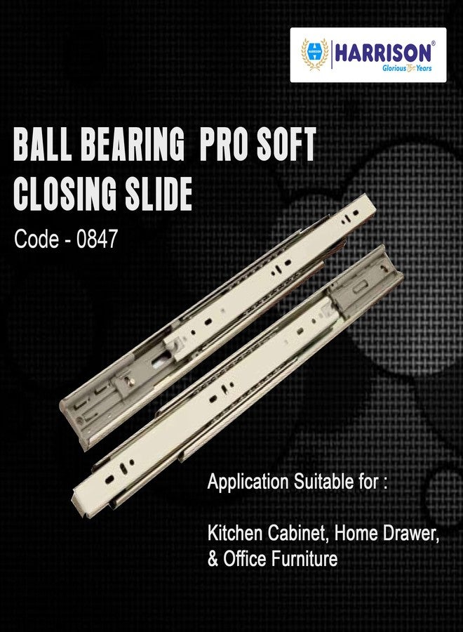 Harrison Telescopic Ball Bearing Soft Closing Slide 0847 | Drawer Channel Steel | 14 inch Soundless Modular Kitchen Drawer Slides | Rust Free | Load Bearing Capacity 35 kg | Furniture Hardware - Image 4