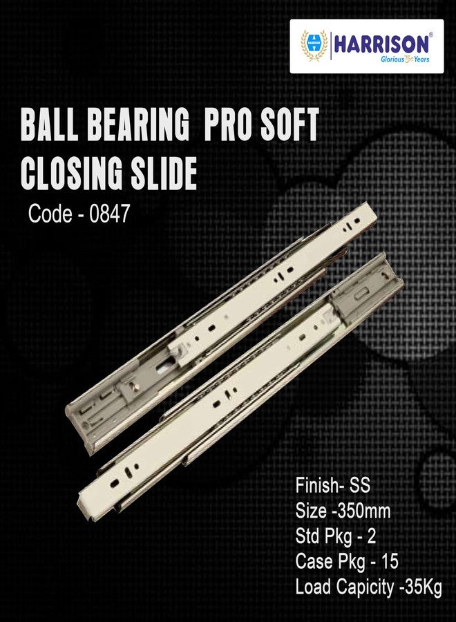 Harrison Telescopic Ball Bearing Soft Closing Slide 0847 | Drawer Channel Steel | 14 inch Soundless Modular Kitchen Drawer Slides | Rust Free | Load Bearing Capacity 35 kg | Furniture Hardware - Image 2
