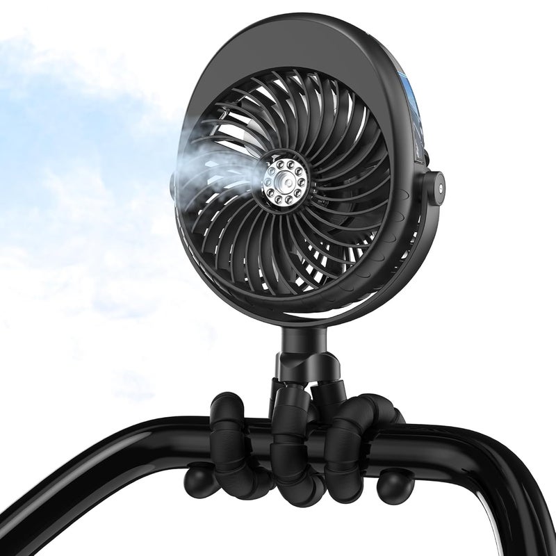 COMLIFE 2025 Upgarded 4000mAh Misting Baby Stroller Fan Rechargeable Battery OperatedMax 15Hrs Cooling50ml Portable Water Sprayer Misting Fan with Flexible Tripod Clip on Car Seat Crib Treadmill Bunk Bed - Image 1