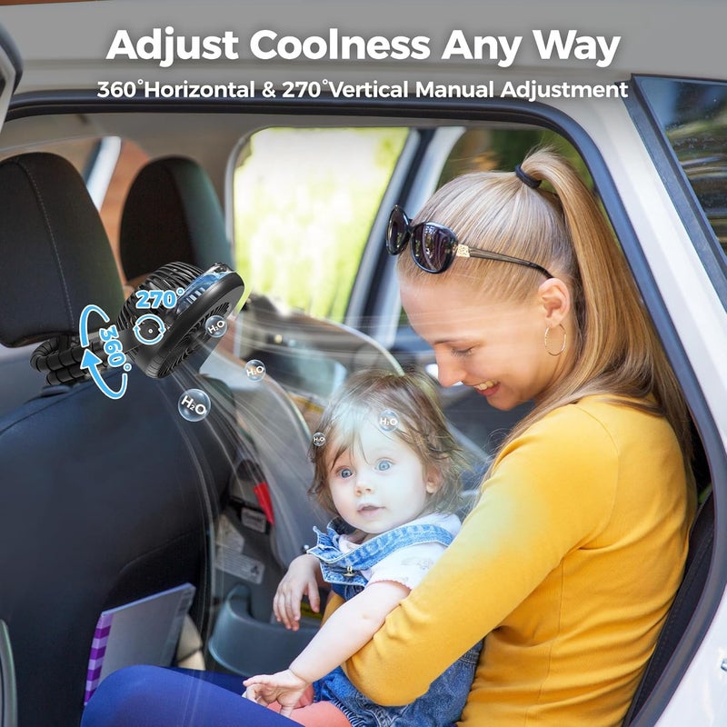COMLIFE 2025 Upgarded 4000mAh Misting Baby Stroller Fan Rechargeable Battery OperatedMax 15Hrs Cooling50ml Portable Water Sprayer Misting Fan with Flexible Tripod Clip on Car Seat Crib Treadmill Bunk Bed - Image 4