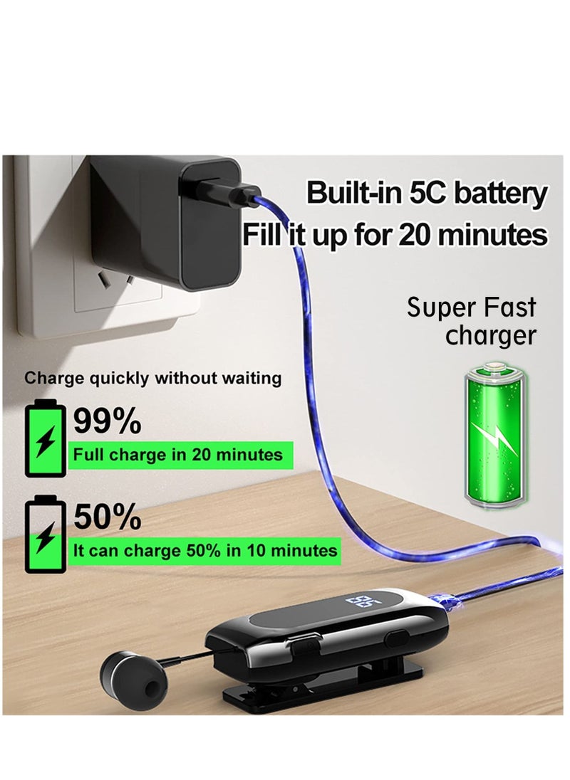 KASTWAVE - Retractable Bluetooth Headphones Collar Clip Bluetooth Headsets Wireless Earphone Battery Display Quick Charger Handsfree Earbuds v5.2 with Microphone for Cell Phone - Image 1