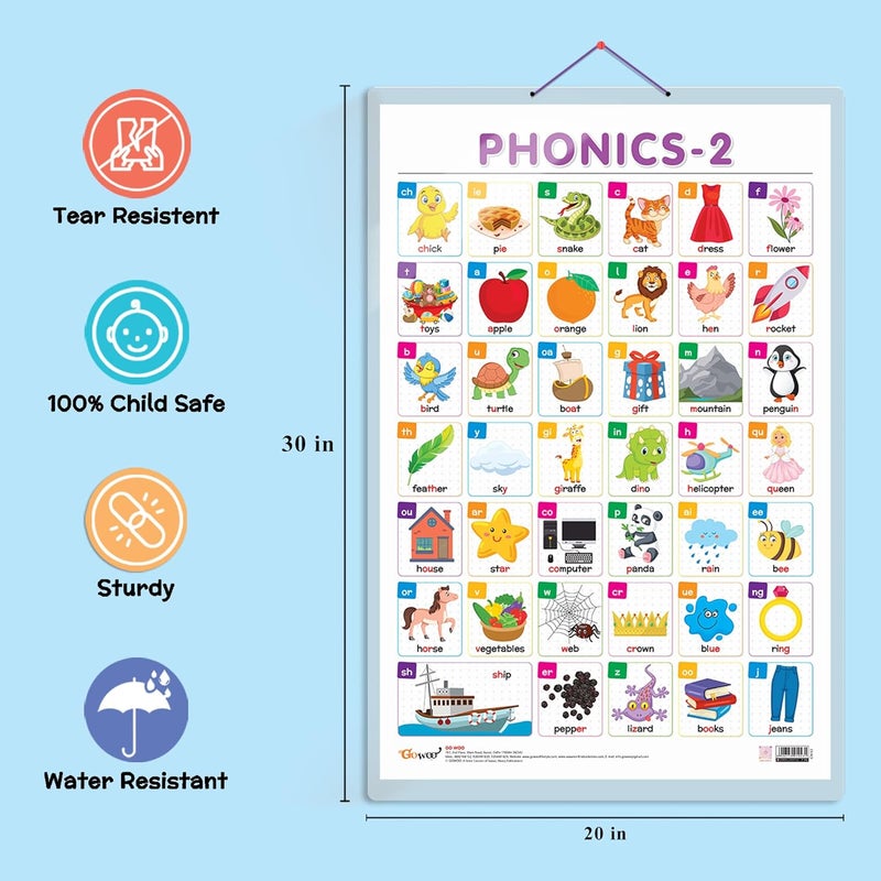 GoWoo Set of 2 Solar System and PHONICS - 2 Early Learning Educational Charts for Kids | 20"X30" inch |Non-Tearable and Waterproof | Double Sided Laminated ... Kindergarten and Nursery Students - Image 3