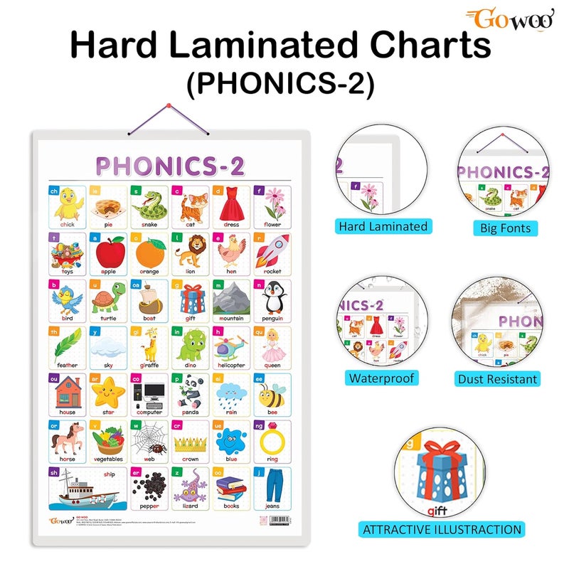 GoWoo Set of 2 Solar System and PHONICS - 2 Early Learning Educational Charts for Kids | 20"X30" inch |Non-Tearable and Waterproof | Double Sided Laminated ... Kindergarten and Nursery Students - Image 2