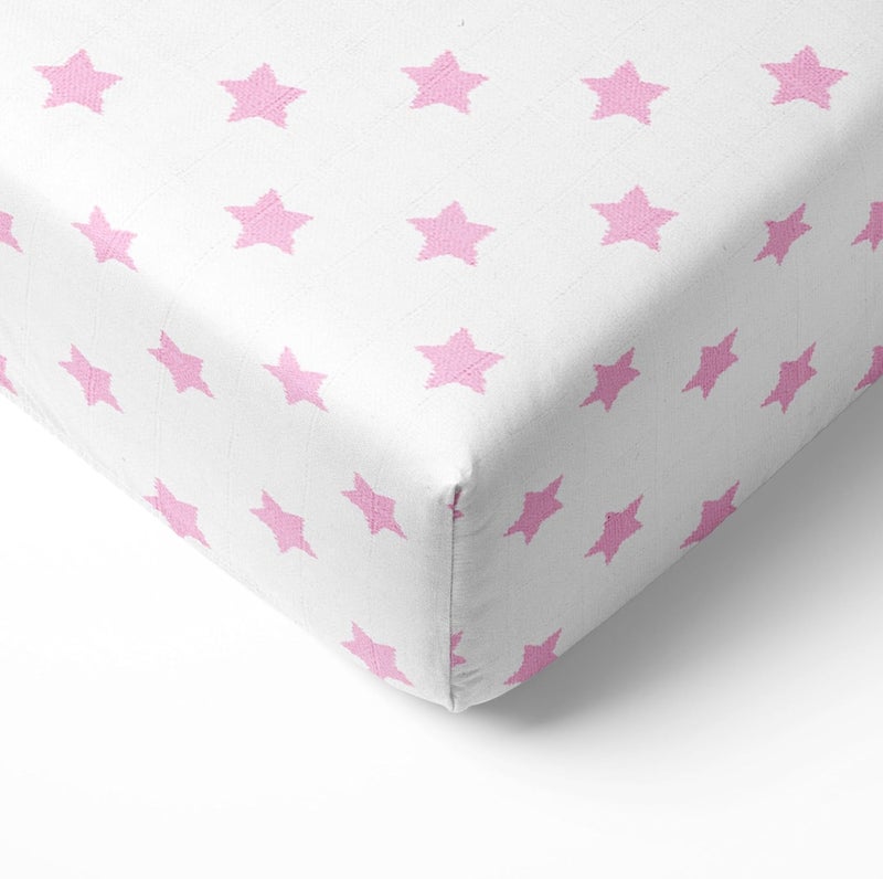 Bacati 2 Piece Little Sailor Whales Girls Muslin Crib Sheets, Pink - Image 1