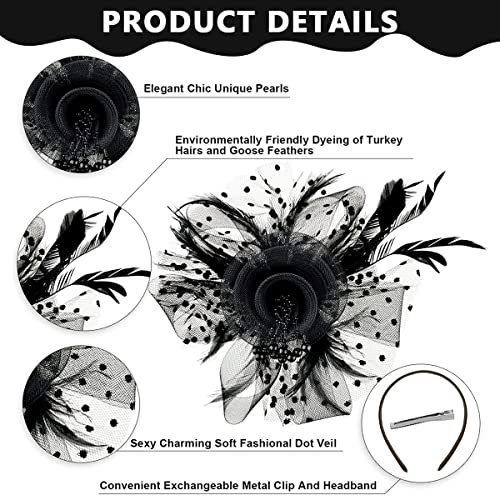 PALAY® Black Fascinator Hats for Women Flower Mesh Feathers Headband Cocktail Tea Party Headwear Vintage Ladies Hair Clip Fascinators - Image 3
