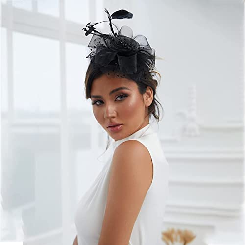 PALAY® Black Fascinator Hats for Women Flower Mesh Feathers Headband Cocktail Tea Party Headwear Vintage Ladies Hair Clip Fascinators - Image 5