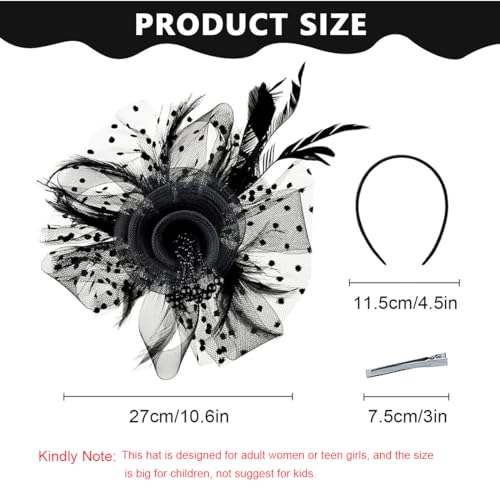 PALAY® Black Fascinator Hats for Women Flower Mesh Feathers Headband Cocktail Tea Party Headwear Vintage Ladies Hair Clip Fascinators - Image 2