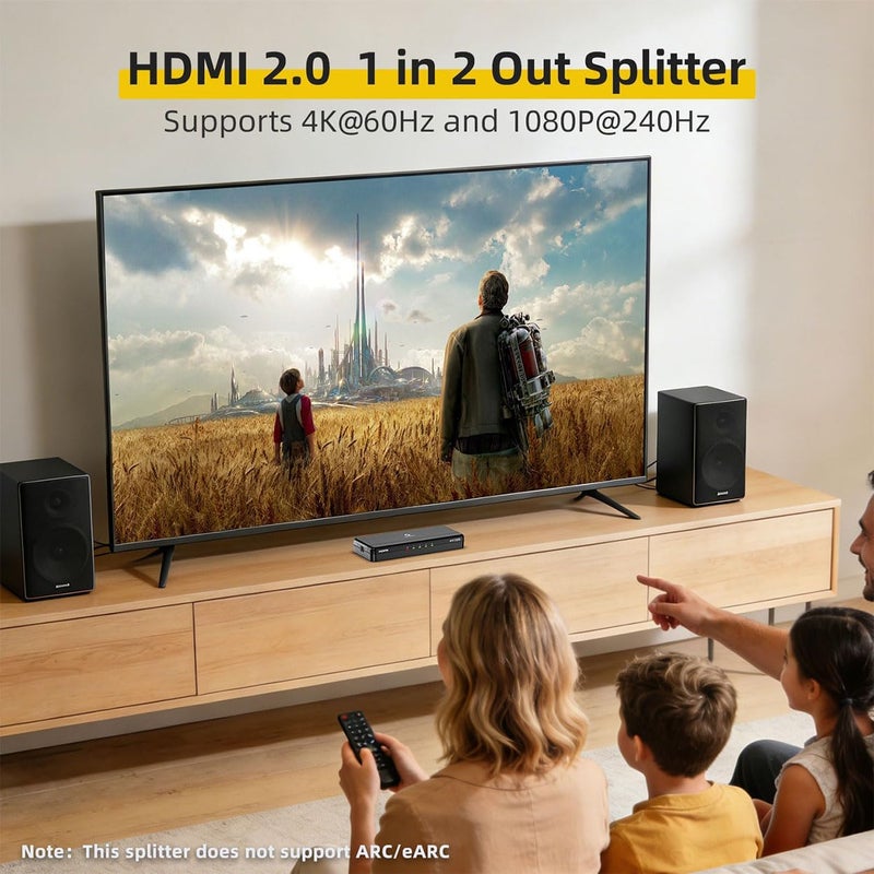 SHERRIVA 4K HDMI Splitter 1x4 – HDMI Splitter 1 in 4 Out, 4K@60Hz, 1080P@240Hz, Auto Downscaling, HDR, HDCP 2.3, 18 Gbps, EDID, Duplicate/Mirror Screens Only, HDMI Splitter for TV, Multiple Monitors - Image 3