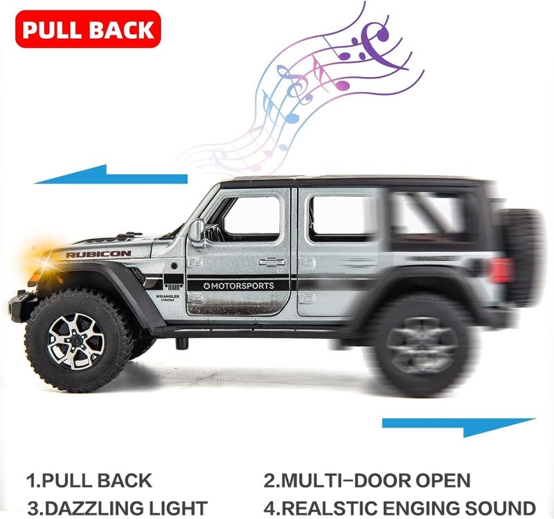 BDTCTK Fixed & portable compatible Off-Road 7 Door for Wrangler Diecast Toy Car Model, 1/22 Scale Metal Alloy Vehicle for Kids Boys Girls Adults, Doors Open, Light and Sound, Gifts Gray Classic design alternatives - Image 3