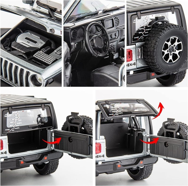 BDTCTK Fixed & portable compatible Off-Road 7 Door for Wrangler Diecast Toy Car Model, 1/22 Scale Metal Alloy Vehicle for Kids Boys Girls Adults, Doors Open, Light and Sound, Gifts Gray Classic design alternatives - Image 4