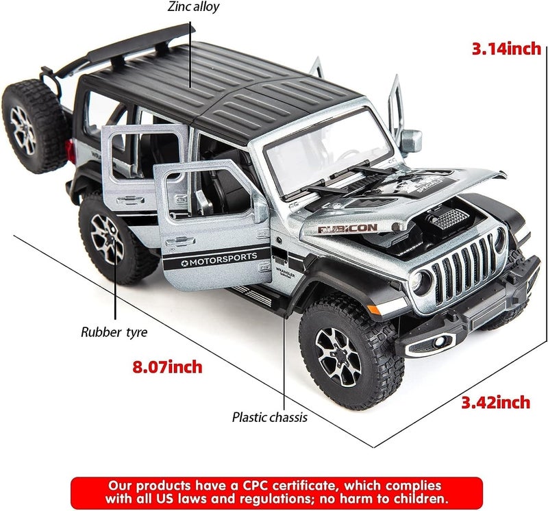 BDTCTK Fixed & portable compatible Off-Road 7 Door for Wrangler Diecast Toy Car Model, 1/22 Scale Metal Alloy Vehicle for Kids Boys Girls Adults, Doors Open, Light and Sound, Gifts Gray Classic design alternatives - Image 2