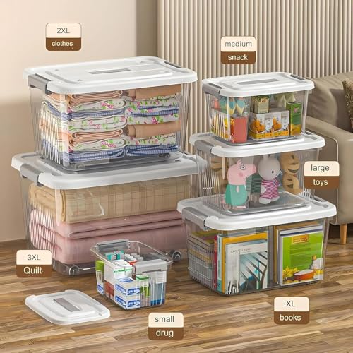 Ash  Roh Ash & Roh Heavy Duty Plastic Storage Bins with Locking Lids – Clear, Stackable Containers for Bedroom or Closet Organization (pack of 3, Xl - 33cm X 45cm X 25cm) - Image 4