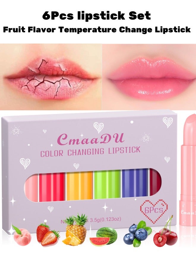سمادو مجموعة أحمر شفاه بنكهة الفاكهة مكونة من 6 قطع مع خاصية تغيير درجة الحرارة وترطيب الفراولة والخوخ - Image 1
