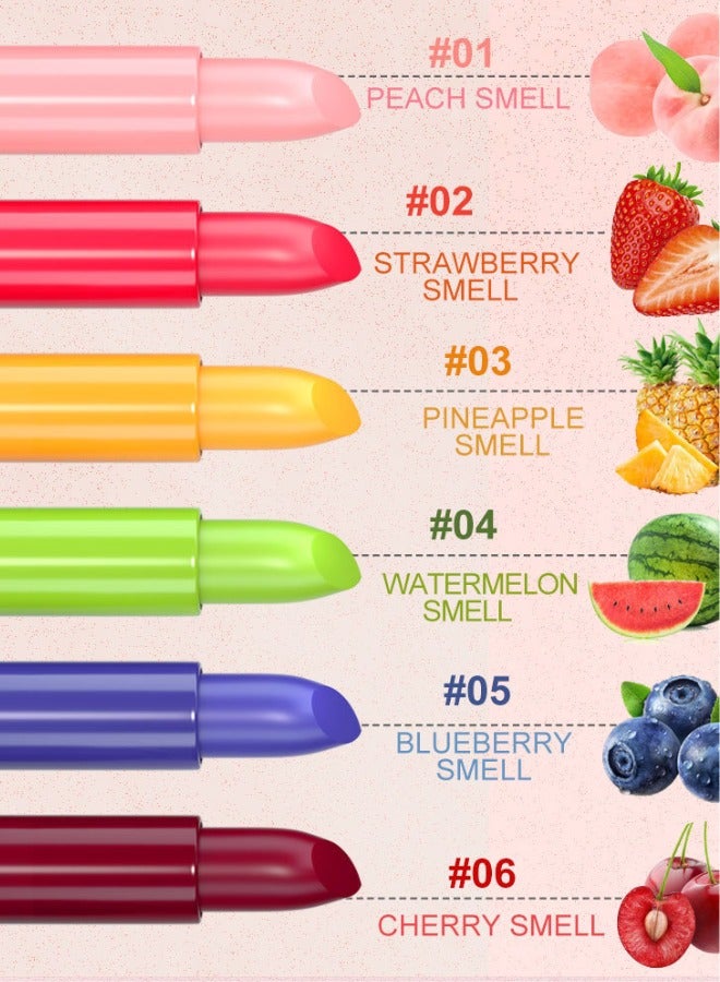 سمادو مجموعة أحمر شفاه بنكهة الفاكهة مكونة من 6 قطع مع خاصية تغيير درجة الحرارة وترطيب الفراولة والخوخ - Image 2