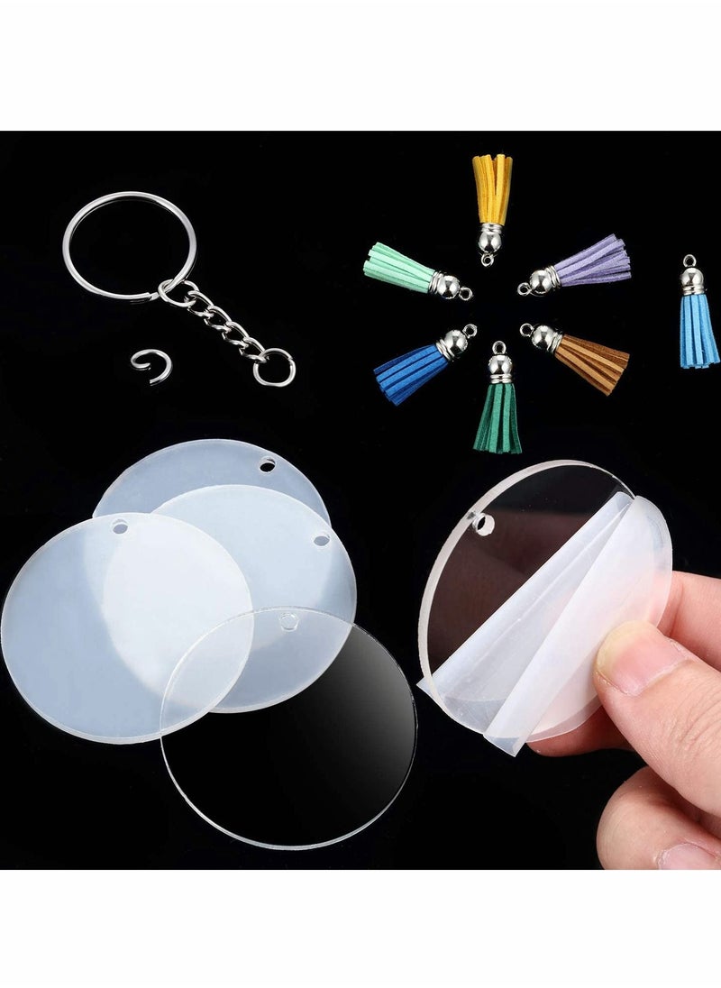 Excefore - Acrylic Transparent Circle, 90 PCS Blank Acrylic Discs and 30PCS Acrylic Keychain Blanks 2 inch Clear Round Discs Clear Round Keychains Blanks Keychain Tassels Set for DIY Craft - Image 1