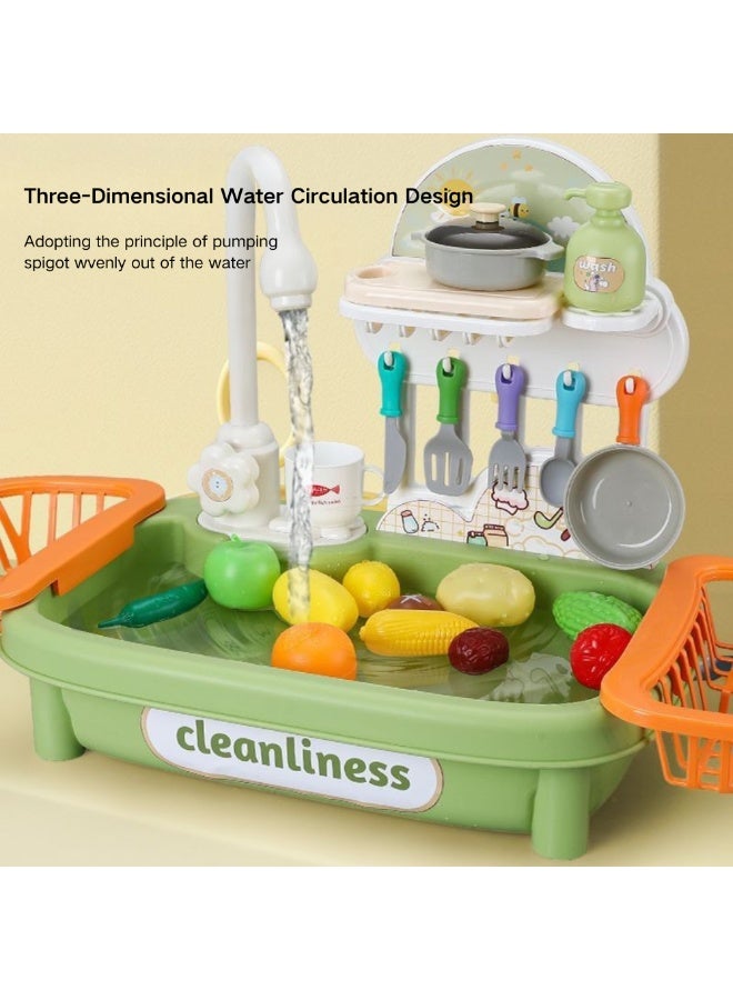 McDou Kitchen Play Sink Toy with Running Water,Kids Dishwasher Station Toy with Automatic Water Cycle System,Role Play Kitchen Dishwasher Toy for Kids(Green) - Image 4