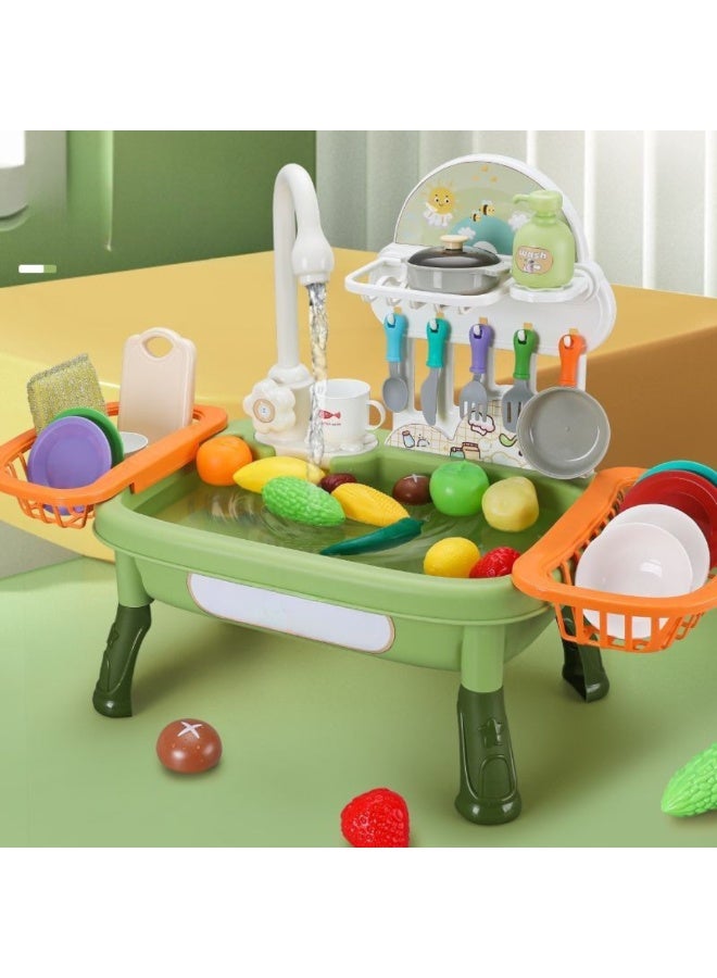 McDou Kitchen Play Sink Toy with Running Water,Kids Dishwasher Station Toy with Automatic Water Cycle System,Role Play Kitchen Dishwasher Toy for Kids(Green) - Image 1