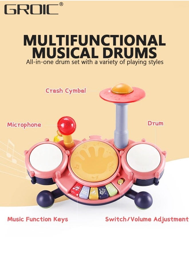 GROIC Kids Drum Toy with Music, Beats Flash Light and Adjustable Microphone, Electronic Musical Instruments Toys, Playset Set  - Image 5