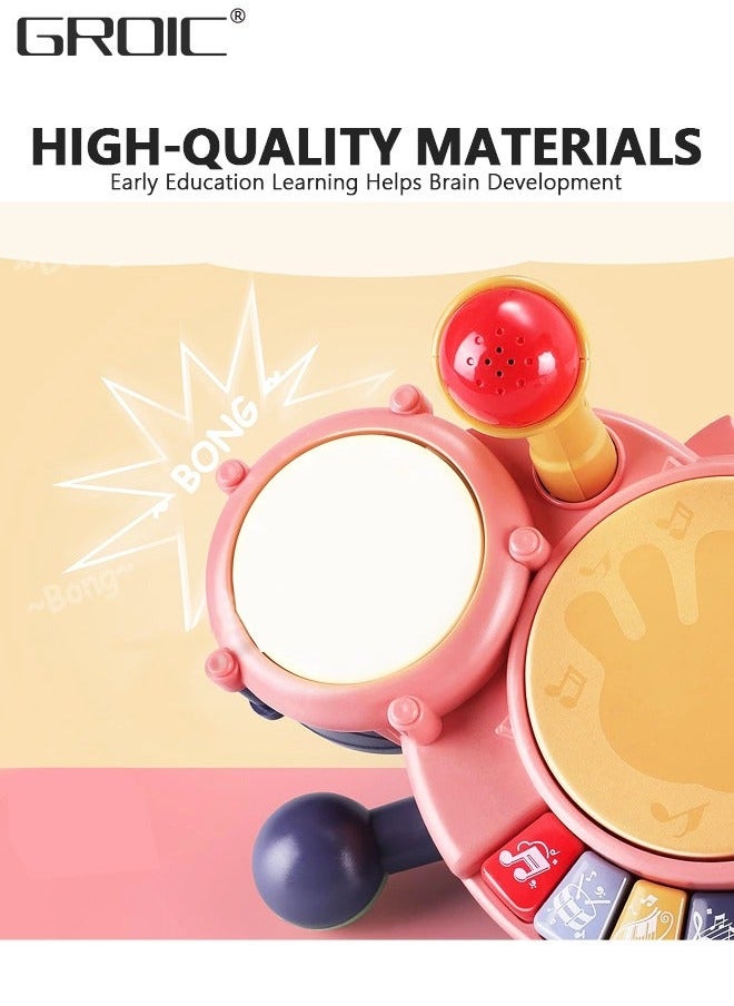 GROIC Kids Drum Toy with Music, Beats Flash Light and Adjustable Microphone, Electronic Musical Instruments Toys, Playset Set  - Image 2
