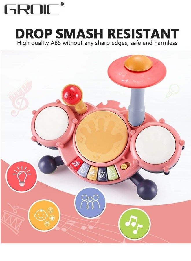 GROIC Kids Drum Toy with Music, Beats Flash Light and Adjustable Microphone, Electronic Musical Instruments Toys, Playset Set  - Image 4