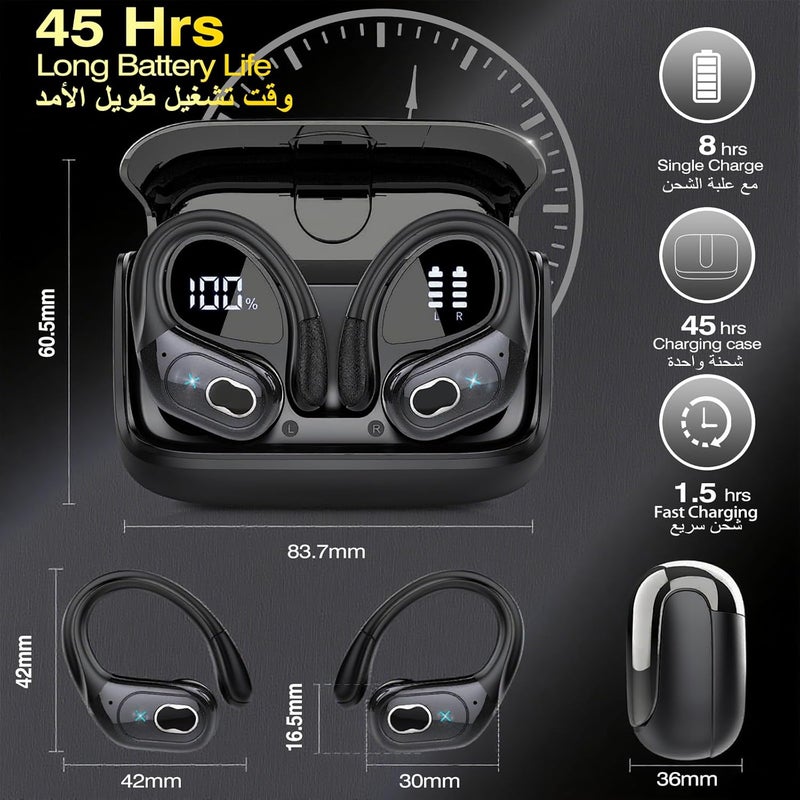 Garlo Market need oriented construction Bluetooth Headphones True Wireless Sports Earbuds, ENC Noise Cancelling Mic Call in Ear Buds, Sports Earphones with Ear hooks, Waterproof, 45H Led Display, Workout, Sport Earbuds for Running All choice modern design - Image 4